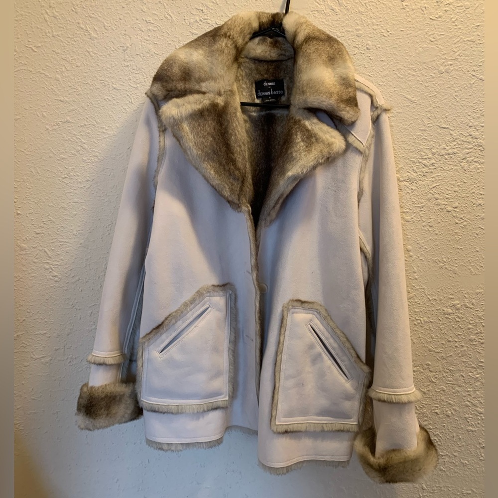 Dennis Basso Suede Faux Fur Coat